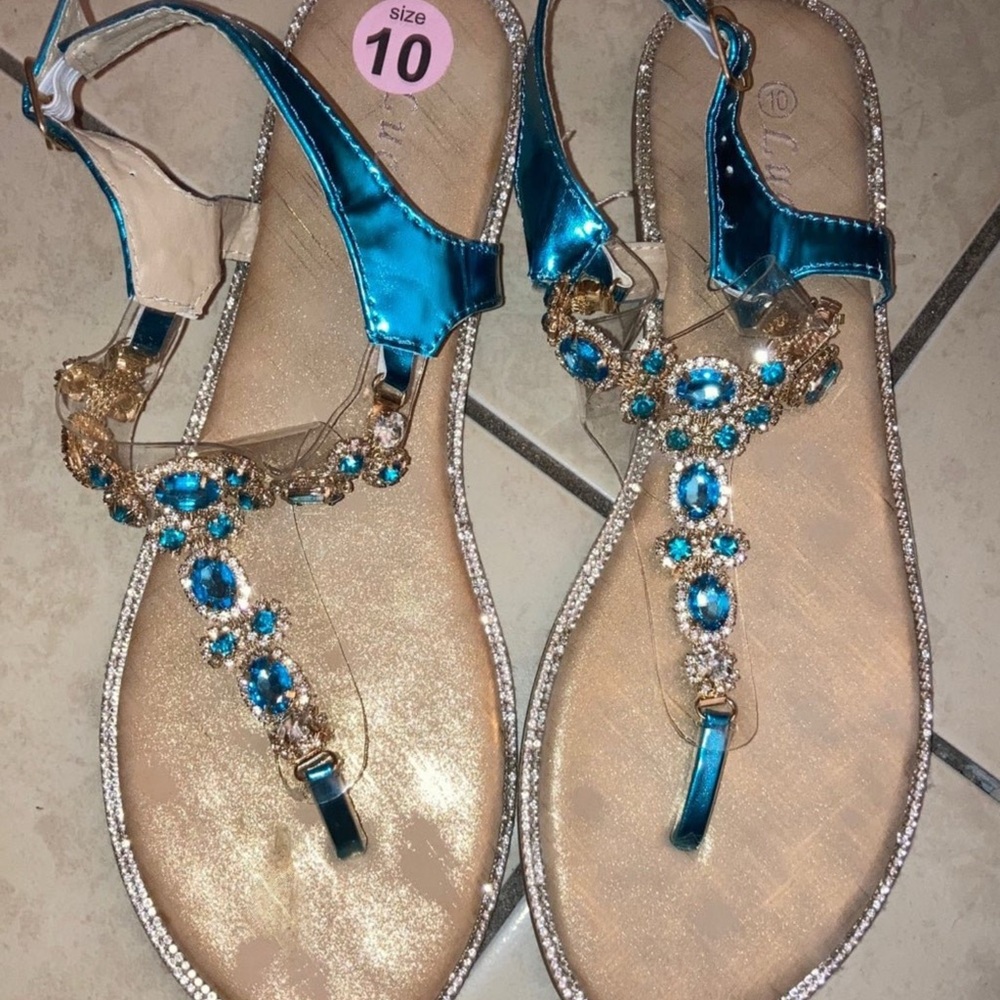 New! Shimmering Blue and Gold Women's Sandals